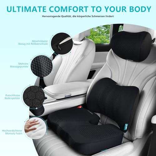 3 PCS Seat Cushion for Carseat Lumbar Support Pillow Car Neck Headrest Pillows Memory Foam Gel Memory Foam Massage Point Seat Pads Pressure Relief Back Cushion for Office Chair (3 Count)