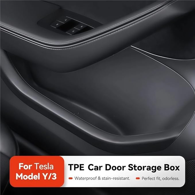 GGCLIMAX Car Organizers And Storage Compatible with Tesla Model 3 Y Highland Juniper TPE Car Door Side Storage Box Front And Rear Door Organizer Tray Accessories(Compatible with Highland 4pcs)