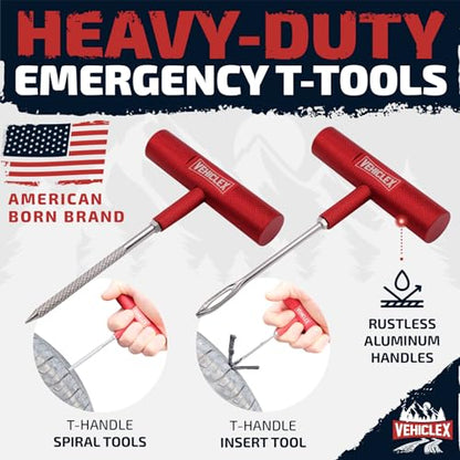 Tubeless Tire Repair Kit with Aluminum T Handle Tools and Pliers