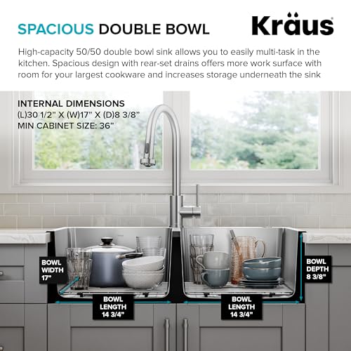 Stainless Steel 33 in Double Bowl Drop In Sink KHT632