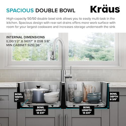 Stainless Steel 33 in Double Bowl Drop In Sink KHT632