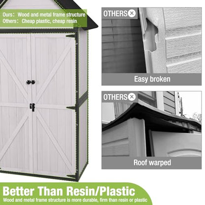 Sheds Outdoor Storage Wooden Garden Tool Shed with Metal Frame Sloped Roof and Adjustable 3 Tiers Shelves Outdoor Storage Cabinet for Backyard Garden Patio Lawn 67.1"
