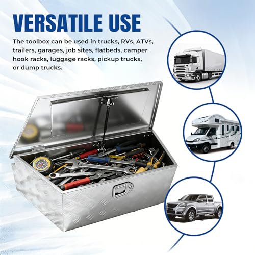 39" x 12" x 16.5" Trailer Tongue Tool Box Heavy Duty Aluminum with Latch and Keys Trailer Toolbox Organizer Truck Underbody Box Compatible with Pick Up Truck Bed RV Trailer ATV Silver