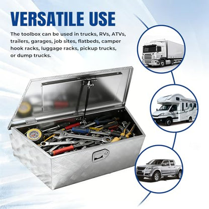 39" x 12" x 16.5" Trailer Tongue Tool Box Heavy Duty Aluminum with Latch and Keys Trailer Toolbox Organizer Truck Underbody Box Compatible with Pick Up Truck Bed RV Trailer ATV Silver
