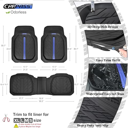 Tire Tread DeepDish Rubber Floor Mats for car Heavy Duty car mats All Weather (3 Count)