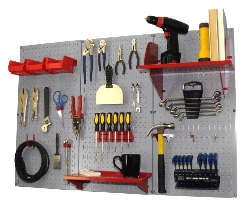 Pegboard Organizer 4 ft. Metal Pegboard Standard Tool Storage Kit with Gray Toolboard and Red Accessories