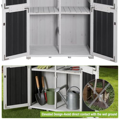 Outdoor Storage Shed Cabinet Strong Iron Frame Surrounding Garden Tool Storage with Adjustable Shelfs