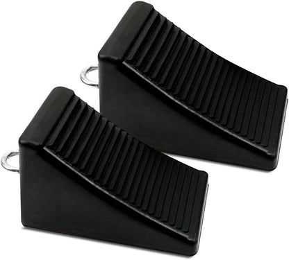 ROBLOCK Heavy-Duty Rubber Wheel Chocks with Eyebolt for Cars, RVs, Trucks, Trailers, and Vehicles, 2 Pack Anti-Slip Design Chocks Black Wheel Wedge, (6.5" x 3.75" x 4"), 2 Pcs