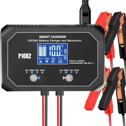 2-Bank(10A/Bank) Car Battery Charger, 12V 24V Lead-Acid, LiFePo4 Chargers