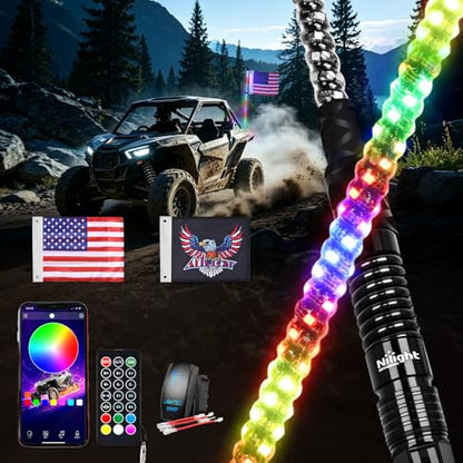 RGB LED Whip Light 1PC 4FT Spiral Antenna Whips (4 Foot)