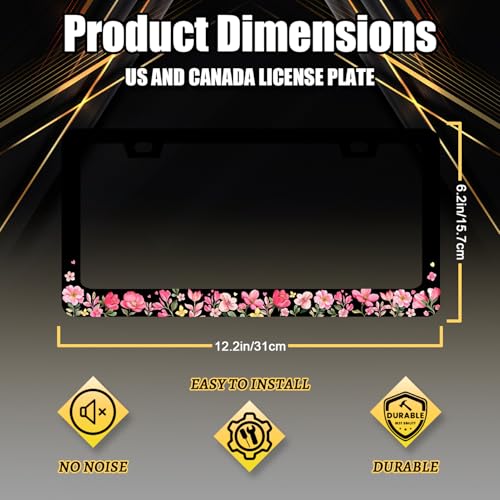 Pink Floral License Plate Frame Colorful Flower License Holder with 2 Holes