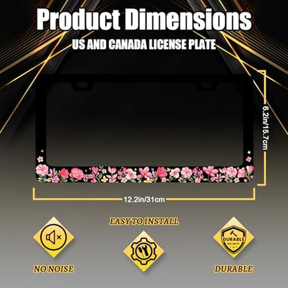 Pink Floral License Plate Frame Colorful Flower License Holder with 2 Holes