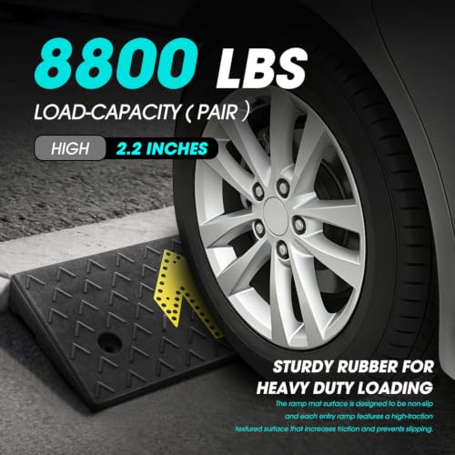 2pcs 2.2" Rise Rubber Arrow Curb Ramp Heavy Duty Loading Driveway Ramps Threshold Ramp 37.2" W x 9.1" D x 2.2" H for Loading Dock