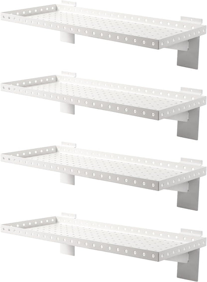 Slatwall Shelves 24x10 Inch, Slatwall Accessories for Retail, Garage, Home Storage, Heavy Duty Slat Wall Hanging Shelf (4, White)