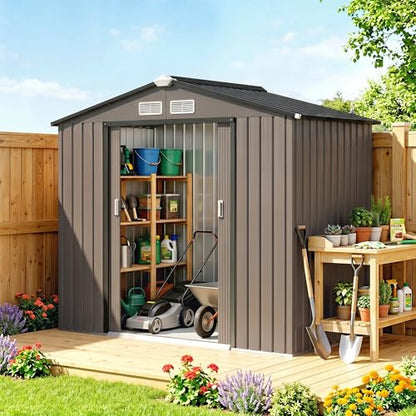 7' x 4' Outdoor Storage Shed Garden Tool Metal Shed Brown