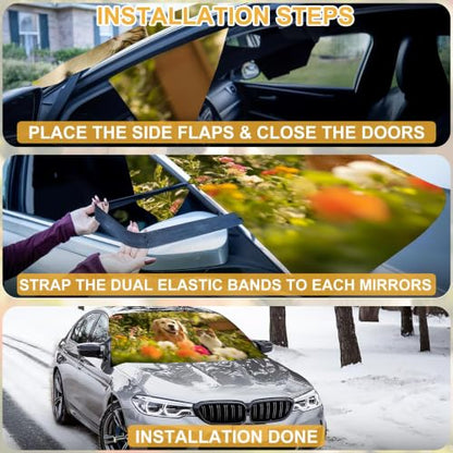 Custom Windshield Cover for ice and Snow Personalized car Windshield Snow Cover Add Your Photo Logo Text Image All Seasons Sunshade Cover Universal for SUV Truck Sedan Van