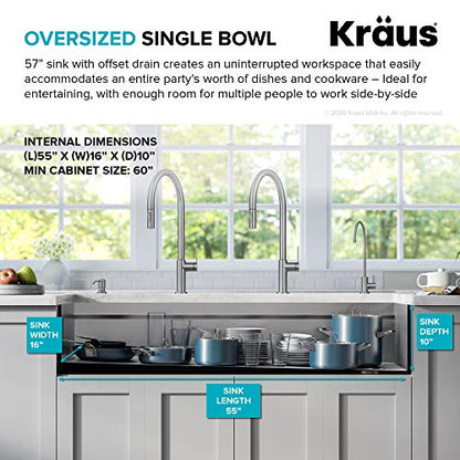Stainless Steel 57 in Undermount Kitchen Sink KWU210