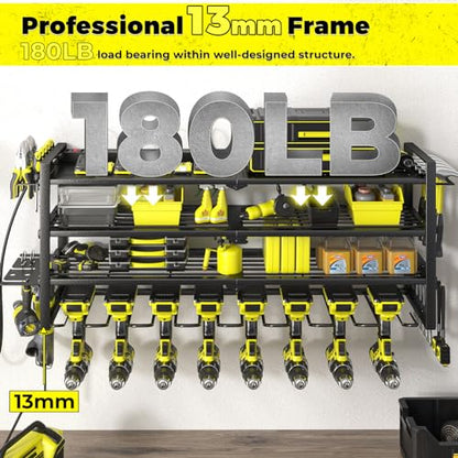 Power Tool Organizer with Charging Station.Garage 8 Drill Holder Built in 8 Outlets Power Strip