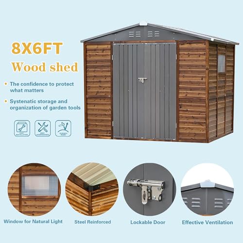 8x6 Ft Outdoor Storage Shed with Windows