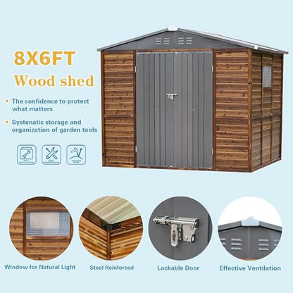 8x6 Ft Outdoor Storage Shed with Windows