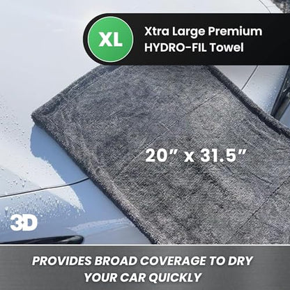 Hydro-FIL XL | Professional Grade Microfiber Towel | Extra Large 20” x 31.5” | Highly Absorbent | Premium Drying Cloth for Car Detailing (Grey)