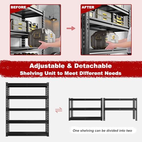 72.1" H Garage Shelving 2000LBS Storage Shelves Heavy Duty Metal Shelving 5 Tier Garage Storage Shelves for Commercial Warehouse Pantry Kitchen 72.1" H x 40.1" W x 18.1" D (5 Count)