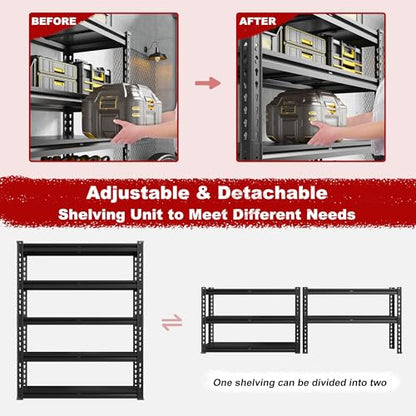 72.1" H Garage Shelving 2000LBS Storage Shelves Heavy Duty Metal Shelving 5 Tier Garage Storage Shelves for Commercial Warehouse Pantry Kitchen 72.1" H x 40.1" W x 18.1" D (5 Count)