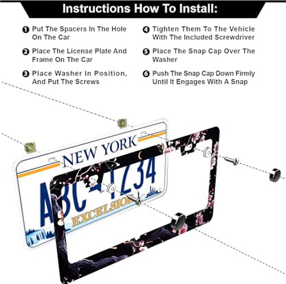 Watercolor Cherry Blossom License Plate Frames