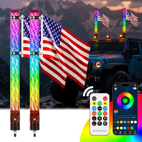 2PCS 2FT Fat Whip Lights 360°Spiral Chase Offroad Warning Lighted Antenna LED Whips Side by Side with Turn Signal Brake Reserving Lights for UTV ATV RZR Can (2 Count)