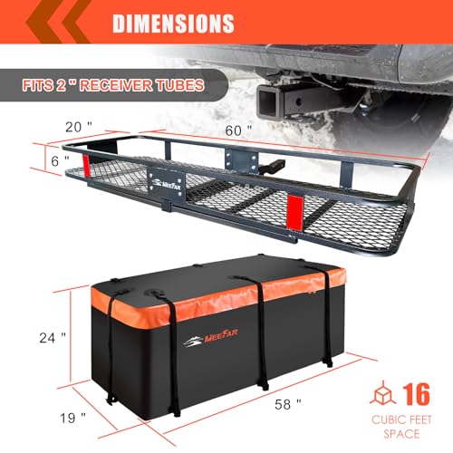 Hitch Mount Cargo Carrier Rack Basket 60"*20"*6"+Waterproof Bag 16 Cu.Ft