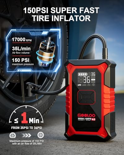 A3 12V 3000A Portable Jump Starter with Air Compressor
