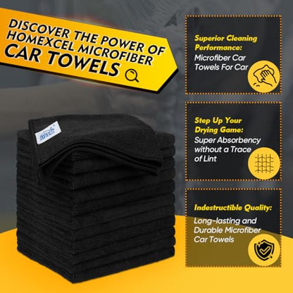 Black Microfiber Cleaning Cloth 20 Pack 11.5 x 11.5 inch Microfiber Towels for Cars Ultra Absorbent Car Washing Cloth Lint Free Streak Free Cleaning Rags for Car (20 Count)