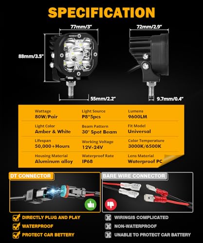 XP Ultra Series 3 Inch LED Pods 9600LM Spot Beam Offroad Lights (2 Count)