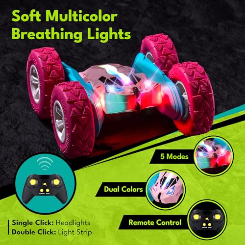 Pink Remote Control Cars RC Stunt Flip Car Crawler Toys Girls 6+