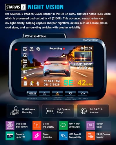 R2 4K Dual Dash Cam Front and Rear