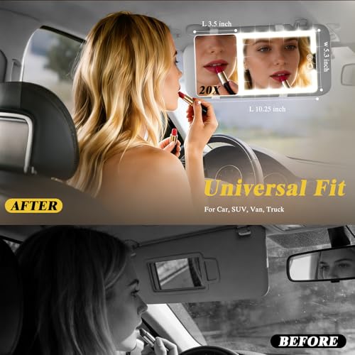 2pcs Car Visor Mirror with Lights & 20X Magnification (2 Count)