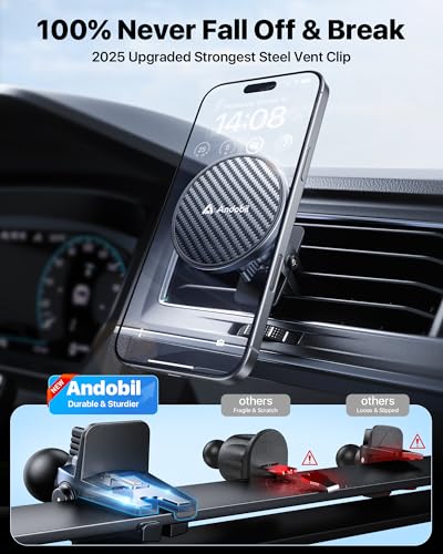 Military Grade】andobil 3 in1 Magnetic Phone Holder for Car Dashboard Windshield Vent 【Upgrade Suction & Strongest Magnet】Retractable for MagSafe Car Mount Mats for iPhone 17 16 15 14 Pro Max Sumsung