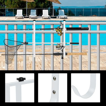 2Pcs White Pool Pole Hangers Adjustable Pool Fence Hooks for Pool Equipment
