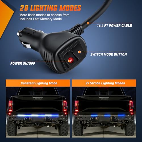 48 Inch 288 LED Tailgate Strobe Light Strip Blue White