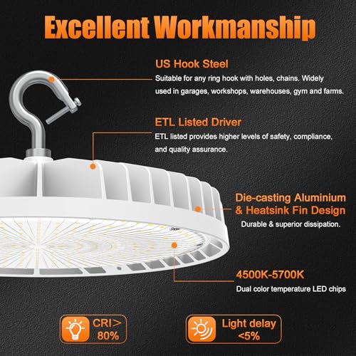 2 Pack LED High Bay Light 240W 200W 150W Adjustable