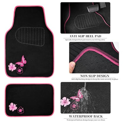 Embroidery Butterfly Steering Wheel Cover and Waterproof Car Floor Mats