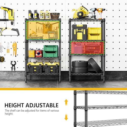 1000 lbs 4 Tier Shelf Metal Storage Shelves Wire Rack Closet Organizers for Garage Kitchen Bathroom Laundry Black 11.8" D x 25.6" W x 45.5" H (4 Count)
