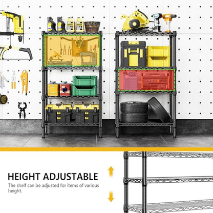 1000 lbs 4 Tier Shelf Metal Storage Shelves Wire Rack Closet Organizers for Garage Kitchen Bathroom Laundry Black 11.8" D x 25.6" W x 45.5" H (4 Count)