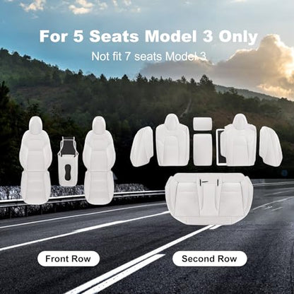 Tesla Model 3 Car Seat Covers Nappa Leather Car Interior Seat Airbag Compatible Cushion Cover Full Set Custom Fit 2023 2022 2021 2020 2019 2018