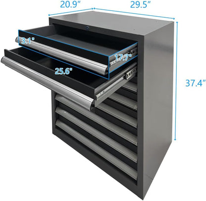JZD Garage Cabinet System, Tool Storage Cabinets Set with Wooden Tabletop, for Workshop Utility Room