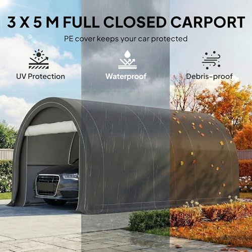 10' x 16' Carport Heavy Duty Portable Garage Storage Tent Gray