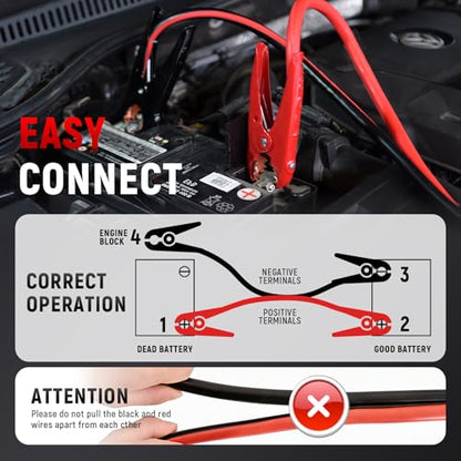 2 Gauge 16 Feet Heavy Duty Jumper Cables for Car