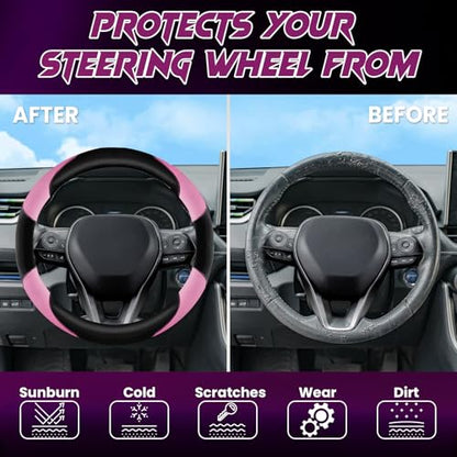 Soft Leather Steering Wheel Cover with Breathable Design and Anti