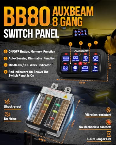 8 Gang Switch Panel BB80 Universal Circuit Control Relay System Automatic Dimmable LED Switch Control Panel Switch Pod Touch Switch Box for Car Truck Offroad ATV SUV