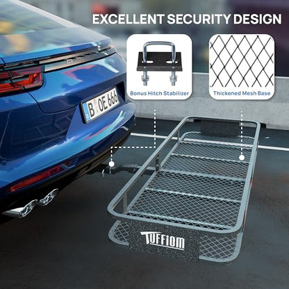 60''X 20''X6'' Folding Hitch Mount Cargo Carrier Basket with Stablizer